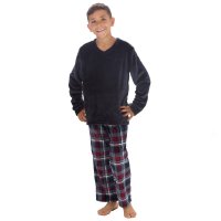 15C659: Boys Plush Top & Super Soft Printed Fleece Lounge Pant- Navy (9-13 Years)